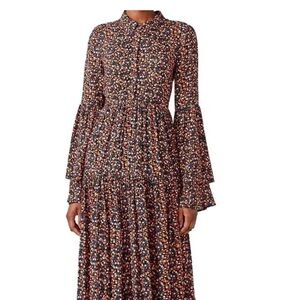 Free People Charlotte multi floral maxi dress prairie boho tiered bell sleeves M